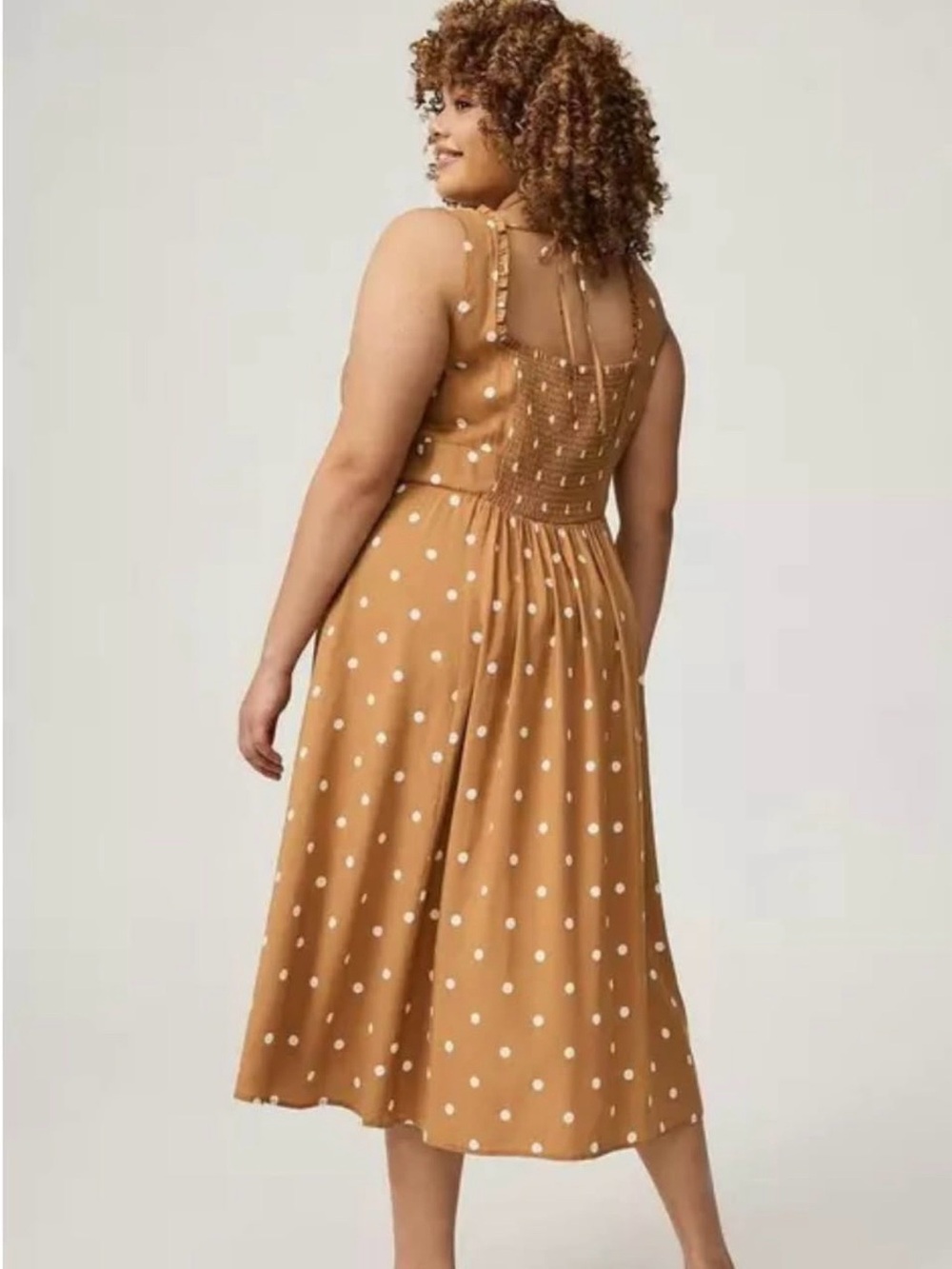 torrid NWT Camel Polka Dot Sleeveless Midi Dress - Picture 5 of 7